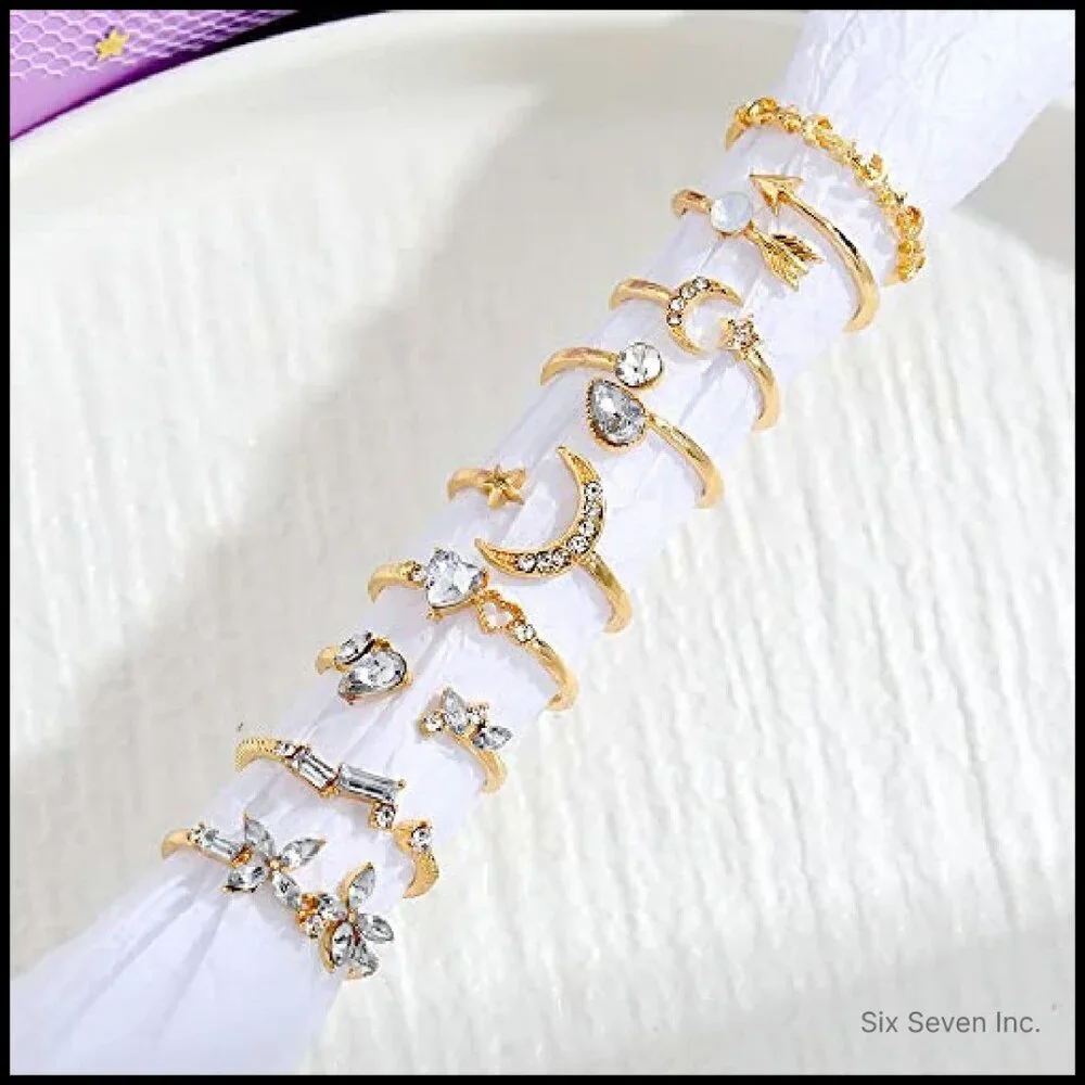 Stackable Moon Star Knuckle Rings Set Boho Dainty Lightweight Vintage Midi